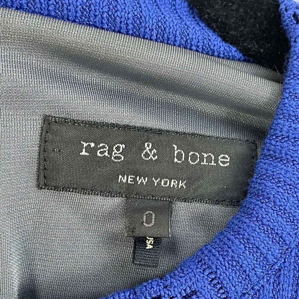 RAG & BONE‎ Womens 0 Elsa Royal Blue Pointelle Knit Dress Bodycon 3/4 Sleeve - Picture 8 of 16